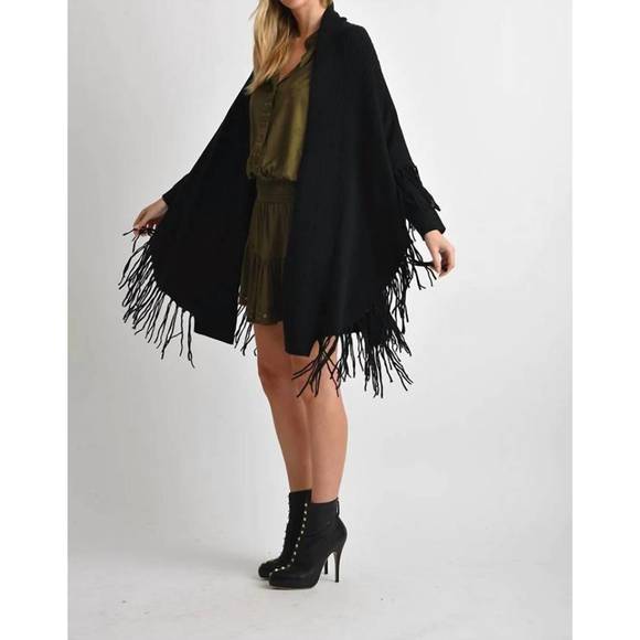 NEW MUCHE & MUCHETTE heaven draped cardigan with fringe hem in black - Picture 2 of 3